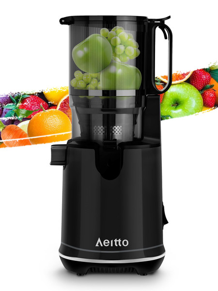 Aeitto Max5 Juicer Machines,Cold Press Juicer with 5.3“ Extra Large Feed Chute for Whole Fruits & Vegetables, Juice Extractor Machine, Self Feeding, Easy to Clean, High Juice Yield, Black