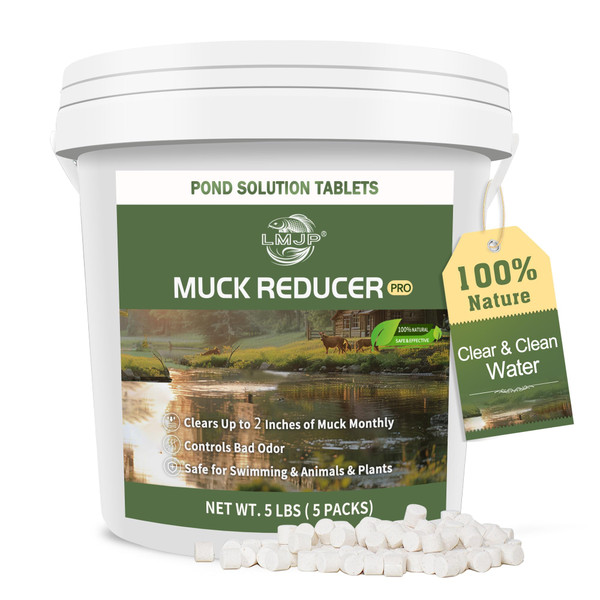 LMJP Muck Reducer - 5LB Natural Sludge Solution Tablets for Ponds & Lakes, Away Muck & Odor Control, Safe for Aquatic Life, Wildlife & Recreation, Treats Up to 30,000 Sq Ft