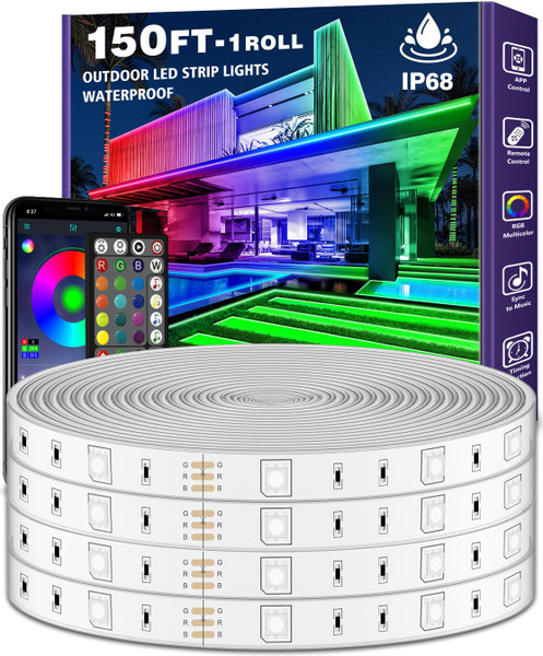 AILBTON 150ft Outdoor LED Strip Lights Waterproof,IP68 Outside Led Light Strips Waterproof with Bluetooth App Remote Control,Music Sync RGB Exterior Led Rope Lights,for Balcony,Deck,Roof,Garden,Pool