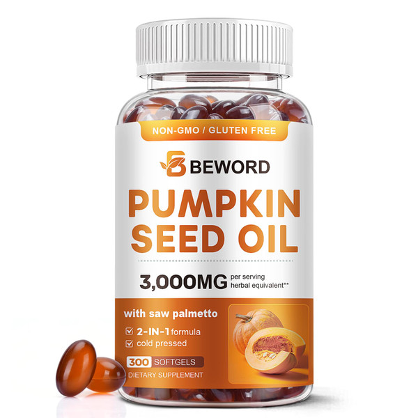 Pumpkin Seed Oil with Saw Palmetto Softgels, 3000mg Per Serving, 300/600 Softgels | Cold-Pressed with Essential Fatty Acids & Phytosterols | Supports Hair, Urinary, Bladder & Prostate Health | Non-GMO Pumpkin Seed Oil with Saw Palmetto Softgels, 3000mg Per Serving, 300/600 Softgels | Cold-Pressed with Essential Fatty Acids & Phytosterols | Supports Hair, Urinary, Bladder & Prostate Health | Non-GMO