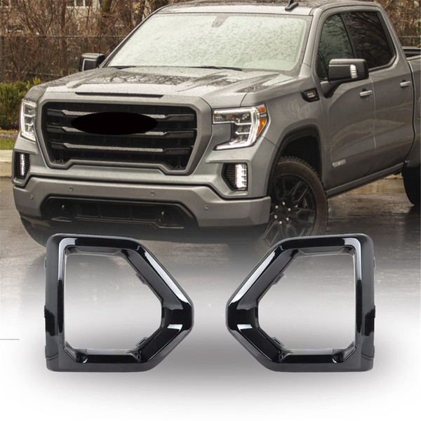 labwork Front Bumper Fog Light Outer Bezel Cover Black Replacement for 2019-2021 Sierra Denali SLT AT4 Driver & Passenger Side