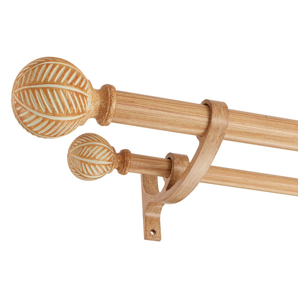 Mayrhyme Wood Double Curtain Rods Set for Windows 72 to 144 Inches (6 to 12 ft), Adjustable Heavy Duty Dual Drapery Rods, 1 Inch Boho Rustic Decorative Design with Imitation Wood Grain Leaf Finials
