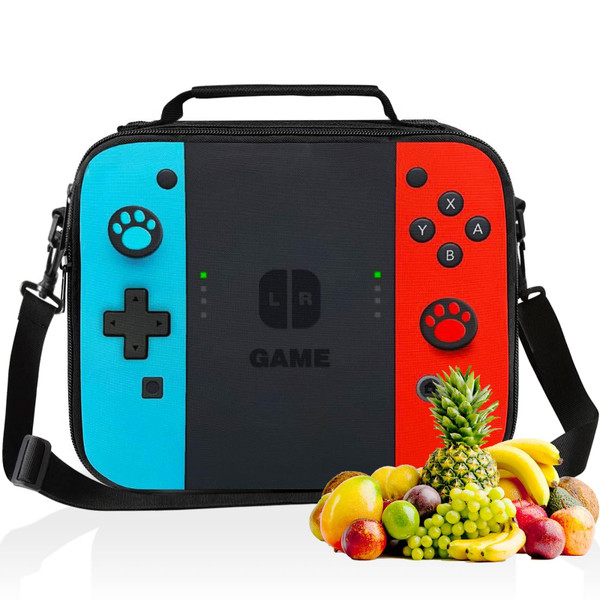 JIRAIKEI Insulated Lunch Box for Boys Girls, Game Lunch Bag for School Work Office Travel Picnic Hiking Beach, Reusable Portable Lunchbox with Adjustable Strap