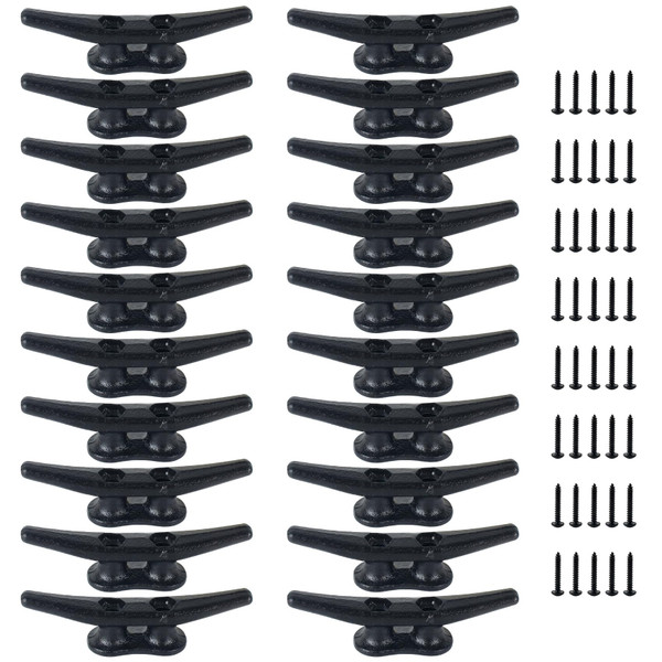 ORLANG 4 Inch Dock Cleats, Electrophoretic Coated Black Boat Cleats with Hardware, Boat Dock Cleats Rope Cleat for Boat Docks, Decks or Nautical Decor (20 Pack)
