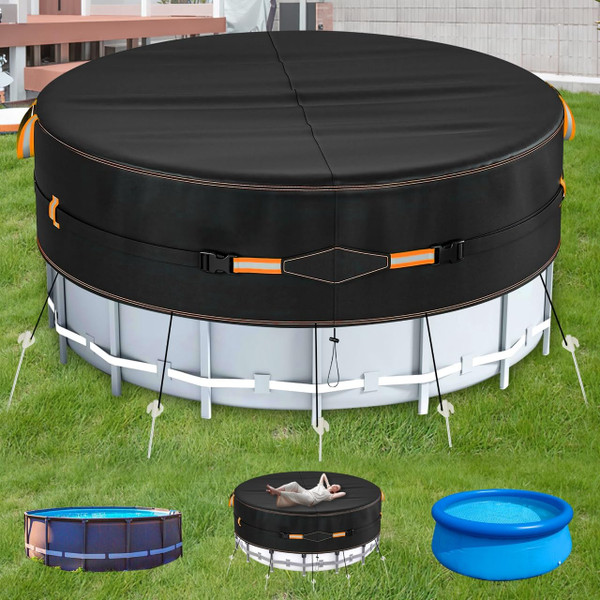 Neuradical 15 Ft Round Winter Pool Cover with Windproof Design, Swimming Pool Cover for Above Ground Pools, with Reflective Strips Ideal for UV Resistant, Waterproof, Weatherproof and Dustproof