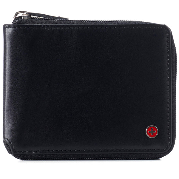 Alpine Swiss Logan Zipper Bifold Wallet | All-Around Zip Closure | 13 Card Slots 2 Bill Sections | RFID Protected Premium Leather | Gift Box Smooth Finish Black