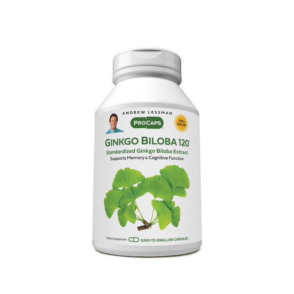 ANDREW LESSMAN Ginkgo Biloba 120mg - 180 Capsules - Standardized Extract to Maintain Flow of Oxygen and Nutrients to Fuel The Brain. Supports Brain, Memory and Cognitive Function. No Additives