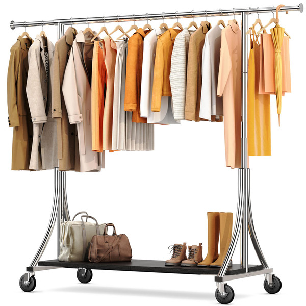 HOKEEPER Clothes Rack with Wood Shelves Height Adjustable Clothing Rack with Lockable Wheels 500LBS Portable Wooden Garment Closet for Bedroom, Living Room, Laundry, Balcony, Silver HOKEEPER Clothes Rack with Wood Shelves Height Adjustable Clothing Rack with Lockable Wheels 500LBS Portable Wooden Garment Closet for Bedroom, Living Room, Laundry, Balcony, Silver