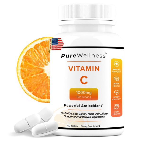 Purewellness - Vitamin C 1000mg Tablets | Vitamin C Tablets High-Potency Immune Support & Antioxidant Protection | Promotes Healthy Skin, Collagen Production & Overall Wellness | 120 Capsules