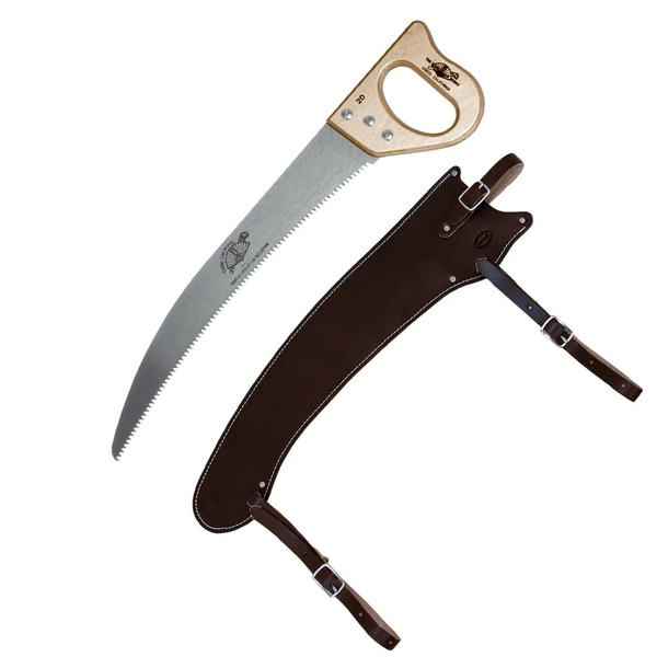 Outfitters Supply 19" Fanno Trail Saw with Premium Leather Scabbard & Cut-On-The-Pull Curved Blade, Pack Saw used for Hunting, Camping, Trail-Riding & Bushcraft; 19"