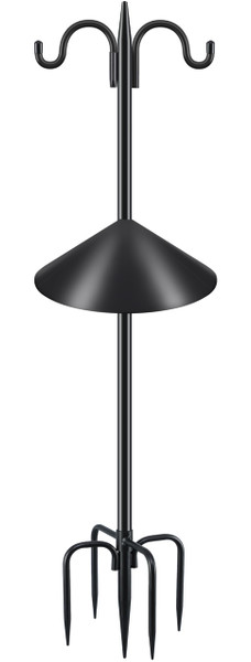 Gtongoko Bird Feeder Pole Squirrel Proof, 108 Inch Double Shepherds Hook for Outdoor with Squirrel Baffles Adjustable Heavy Duty with 5 Prongs Base for Hanging Plants, Bird Feeders, Black