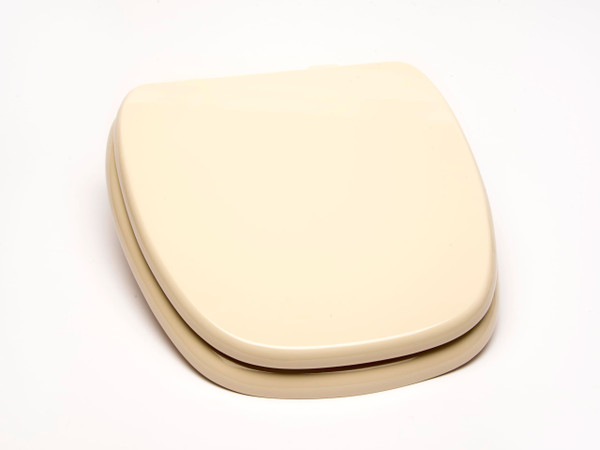 Bath Décor 1Q1R9-01 Styled for Eljer New Emblem Square Front Design Toilet Seat with Vari-Adjust Lok-Down Heavy Duty Hinge, Round, Bone