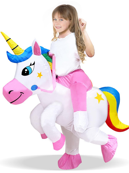 Camlinbo Inflatable Kids Halloween Costume Blow Up Ride on Unicorn Costume for Halloween Funny Girls Boys Cosplay Party