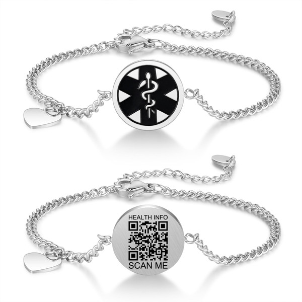 Theluckytag Upgraded Medical Bracelets Men Women with QR Code Medical Alert ID Bracelets - Titanium Steel Wristband Fits Wrists Up 8''-10'' - More Space Custom Emergency Med ID Info