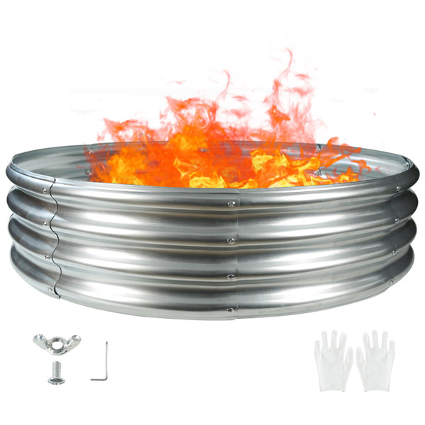 5FT Diameter Camp Fire Ring Pit, Large Round Galvanized Steel Fire Pit, Heavy Duty Steel Fire Pit Silver for Backyard, Camping, Bonfire (5x5x1FT)