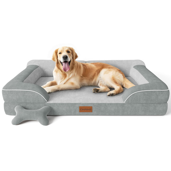 CWAWZ Extra Large Dog Bed, Orthopedic Dog Bed with Cooling Gel Memory Foam, Waterproof XL Pet Bed with Removable Washable Cover, 42" Pet Sofa Couch Dutch Velvet with Bone Toy, Light Gray CWAWZ Extra Large Dog Bed, Orthopedic Dog Bed with Cooling Gel Memory Foam, Waterproof XL Pet Bed with Removable Washable Cover, 42" Pet Sofa Couch Dutch Velvet with Bone Toy, Light Gray