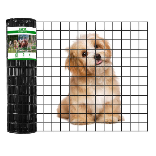 GILPWA Wire Fence, 24 in(H) X 50 ft(L) PVC Coated Welded Wire Fencing 2" X 2" 16GA Garden Border Vinyl Metal Chicken Wire Fencing Mesh Roll for Yard Vegetable Plant Protection Poultry Netting Black