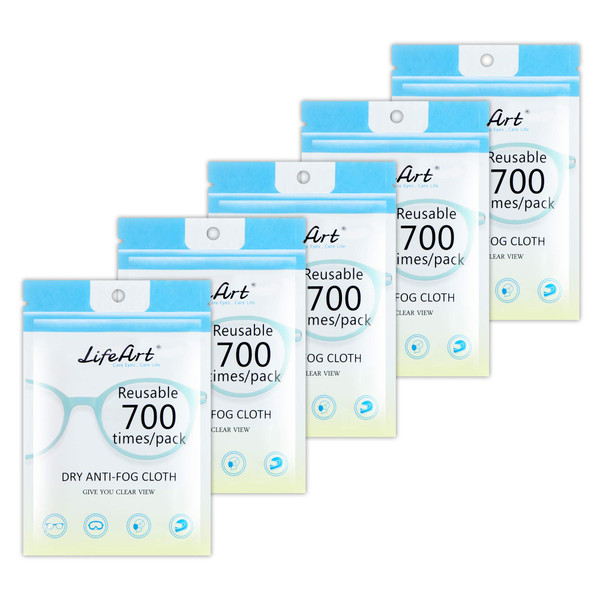 LifeArt Anti Fog Cloth for Eyeglasses, Microfiber Cleaning Cloth for Screen, Goggles and Ski Masks, Nano Technology, Reusable 700 Times, Safe on All Types of Lens Coating, Streak-Free (5 Pack) LifeArt Anti Fog Cloth for Eyeglasses, Microfiber Cleaning Cloth for Screen, Goggles and Ski Masks, Nano Technology, Reusable 700 Times, Safe on All Types of Lens Coating, Streak-Free (5 Pack)