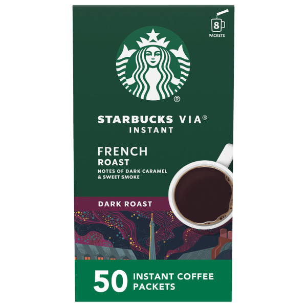 Starbucks VIA Instant Coffee, Dark Roast Coffee, French Roast, 100% Arabica, 1 box (50 packets) Starbucks VIA Instant Coffee, Dark Roast Coffee, French Roast, 100% Arabica, 1 box (50 packets)