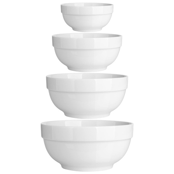 DOWAN Serving Bowls, 64/42/22/12 Oz Serving Dishes for Entertaining, Soft White Porcelain Nesting Bowls Set, Microwave & Dishwasher Safe, Versatile Prep Bowls for Fruit Salad Pasta Dessert Cereal