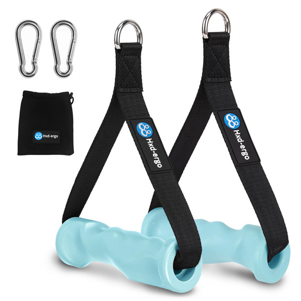 HXD-ERGO Ergonomic Exercise Handles for Cable Machine Attachments, Resistance Bands - Gym Handles for Yoga, Pilates, Strength Training Workout (Blue)