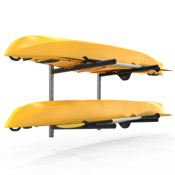 Bonnlo Adjustable Kayak Rack, Heavy Duty Wall Mount for 2 Kayaks & Paddle Boards, Holds up to 276 lbs, Spacesaver, Gentle on Padding, Boat Organizer