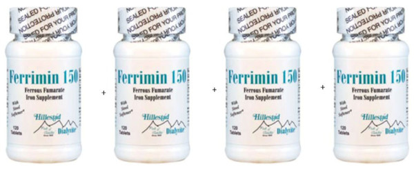 Dialyvite: Ferrimin 150 - Ferrous Fumarate Iron Supplement - 120 Tablets - 4 Pack