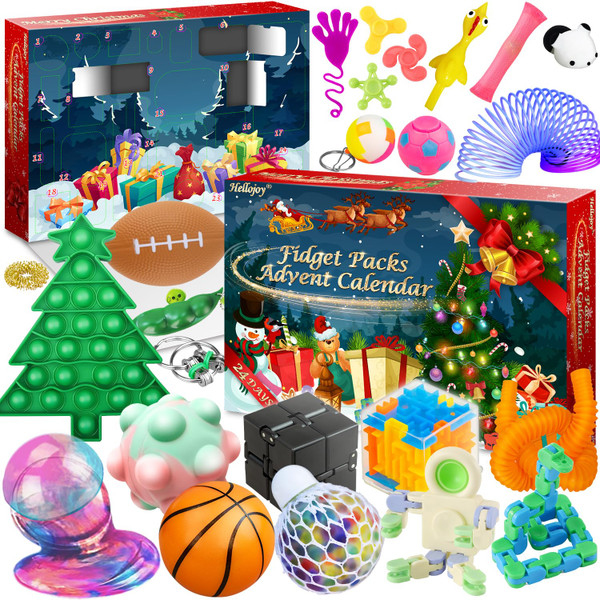 HelloJoy Christmas Pop Fidgets Advent Calendar 2025 for Boys Girls, 24 Days Countdown Calendar Push Pop Bubble Set Sensory Toys Pack for Kids Adult Teens, Xmas Party Favors Carnival Treasure Classroom Prizes
