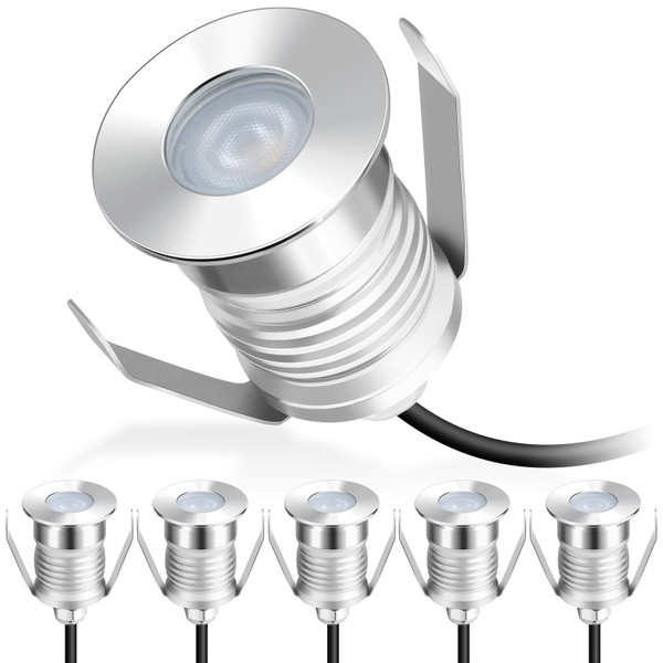 Gardencoin Recessed LED Deck Lights, Heavy Duty Soffit and Stair Lighting Outdoor, 1W 12-24V Low Voltage Landscape In Ground Well Light, Underwater Light Ultra Waterproof, Dimmable(3000K-6pack)