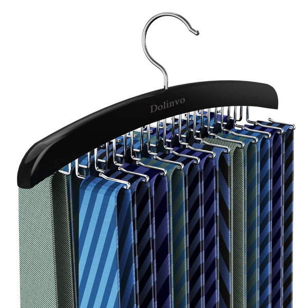 Upgraded Tie Rack 24 Hooks Wooden Tie Hanger Organizer, Tank Top Hanger, Bra Organizer for Closet, with 360°Rotating, Belts Scarves Accessories