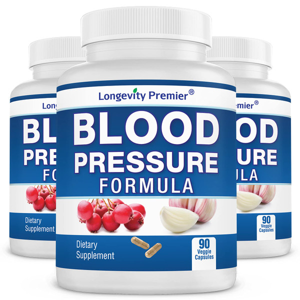 [3-Bottle Value Pack] Longevity Blood Pressure Formula [90 Capsules] -Scientifically formulated - with 10+ standardized Herbal extracts. Best Blood Pressure Supplement