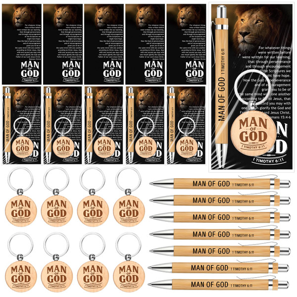 Landical 15 Sets Father Day Man of God Gifts for Men Christian Baptism Gifts, 15 God Keychains 15 Bible Verse Ballpoint Pens 15 Cards Pastor Appreciation Favors for Church Father's Day Supplies
