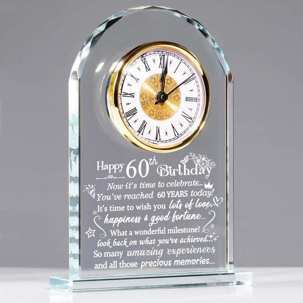 Ornalrist Happy 60th Birthday Glass Quartz Clock Gifts for Women, Men, Wife, Husband - 60th Birthday Gifts for Couple - 60 Year Old Birthday Keepsake Home Decoration