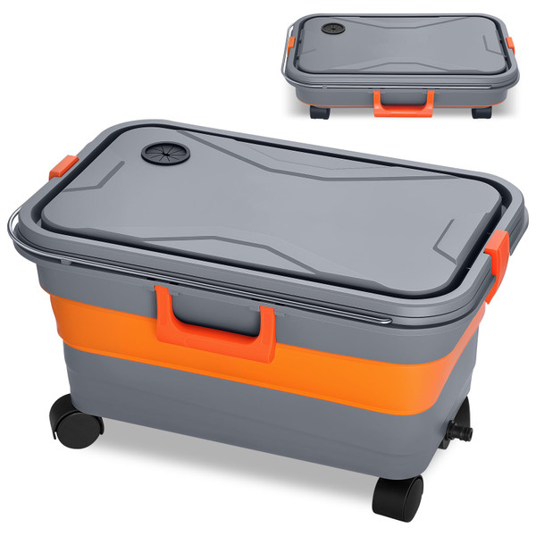 This Hill Collapsible Bucket 5.5 Gallon for Car Washing, Car Wash Bucket with Wheels, Handle, Drain Plug and Water Outlet, Foldable for Mop Cleaning, Camping, RV, Pet Bathing and Laundry