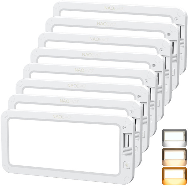 NAOEVO RV Lights Interior 2070LX, 1500LM RV LED Light Interior 12V, Camper Lights with 3 Color and Stepless Dimming, Energy-efficient Ceiling Light for Trailer Boat Car(8Pack, 2900-6500K)