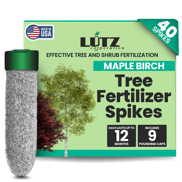 Lutz Corporation Maple-Birch Tree Fertilizer Spikes, Plant Food Spikes for Tree & Shrubs - Easy Application, Treats Common Deficiencies - Manganese, Sulfur, Nitrogen - Pack of 40