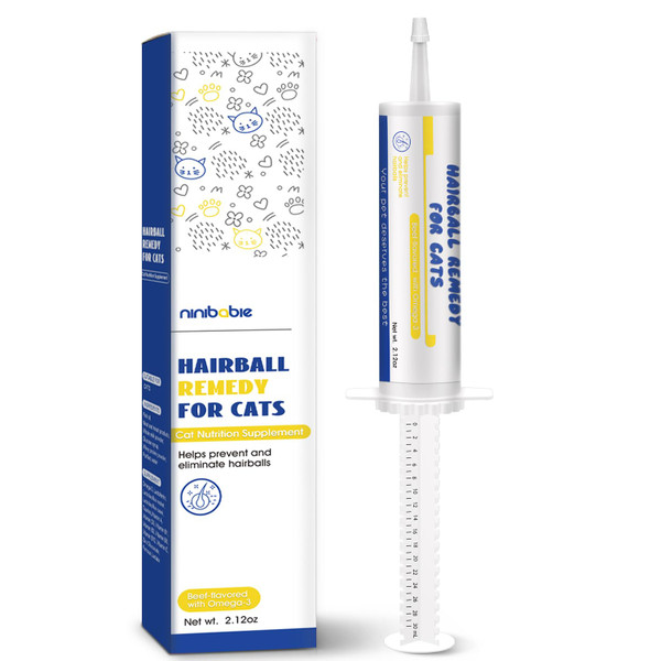 Ninibabie Hairball Treatment for Cats,Easy to Give Syringe Format Cat Hairball Remedy Gel-Digestive Aid and Hairball Relief Beef-Flavored 2.12oz (1 pcs)