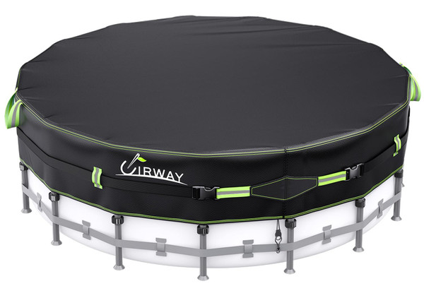 UIRWAY 500D Pool Cover 14FT Round [2025 Upgraded Heavy Duty Fabric] Solar Pool Covers for Above Ground Pools, New Super Windproof Gel-Coated Tarp Straps, Swimming Pool Covers with UV Protection