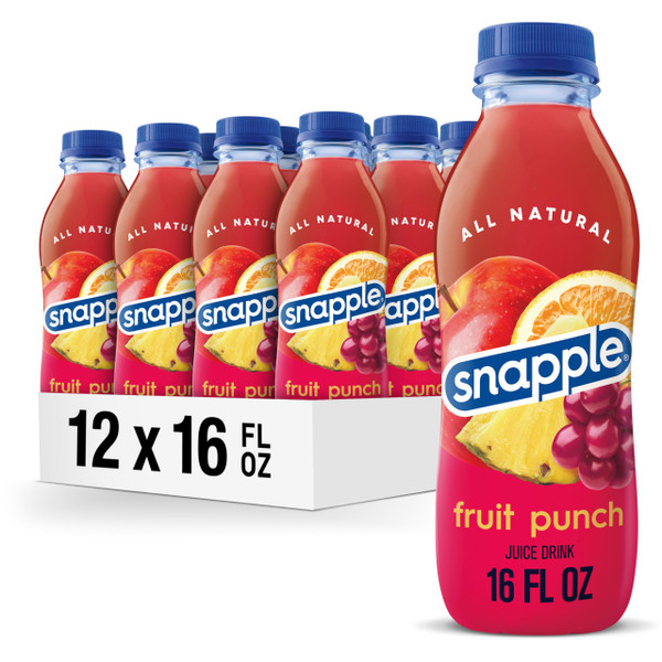 Snapple Fruit Punch Juice Drink, 16 fl oz recycled plastic bottle, Pack of 12 Snapple Fruit Punch Juice Drink, 16 fl oz recycled plastic bottle, Pack of 12