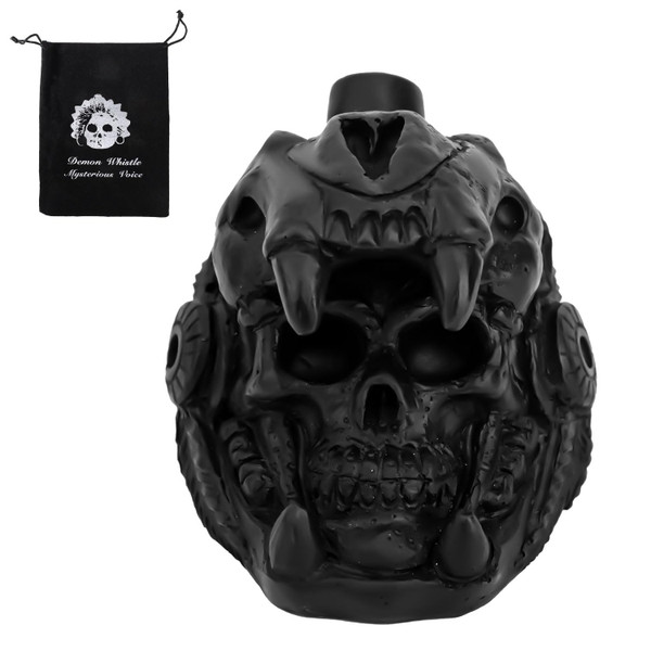 Aztec Death Whistle, Skull Quetzalcoatl Design 125+ Decibels Loudest Authentic Human Sounding Screams War Whistles Real Screaming with Drawstring Bag Gifts Collectible (Black)