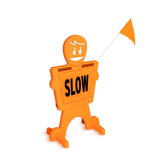 GoSports Slow Down Man! Street Safety Sign - 3 ft High Visibility Kids at Play Signage for Neighborhoods with 9 Decal Options and Flag