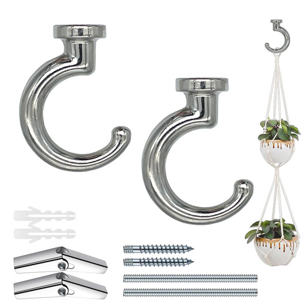 OBSTKUCHEN 2 Sets Large Swag Ceiling Hooks Heavy Duty Swag Hook with Hardware for Hanging Plants Ceiling Installation Cavity Wall Fixing (Chrome)