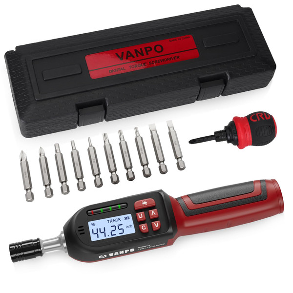 VANPO Digital Torque Screwdriver, 1.33-44.25in.lb/0.15-5Nm, Electric Adjustable Torque Screwdriver Wrench Set with Buzzer, LED Notification, Preset Mode, Data Storage for Bike Repairing and Mounting VANPO Digital Torque Screwdriver, 1.33-44.25in.lb/0.15-5Nm, Electric Adjustable Torque Screwdriver Wrench Set with Buzzer, LED Notification, Preset Mode, Data Storage for Bike Repairing and Mounting