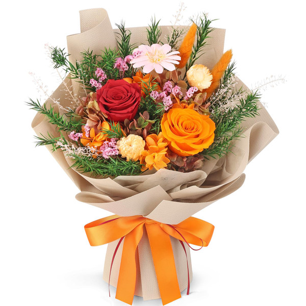 Bloom's Diary Preserved Flowers Bouquet, Flowers for Delivery Prime, Birthday Gifts for Women, Wife, Mother, Her (Orange)