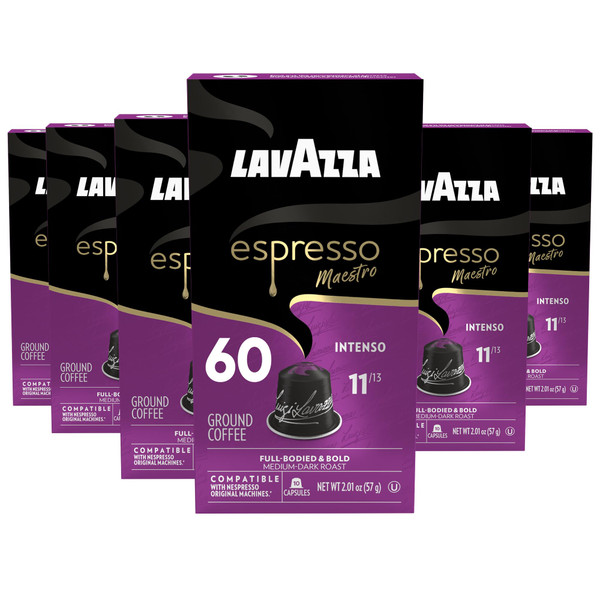 Lavazza Espresso Maestro Intenso Aluminum Capsules Compatible with Nespresso* Original Machines, Medium-Dark Espresso Roast, Arabica and Robusta (60 Capsules) Lavazza Espresso Maestro Intenso Aluminum Capsules Compatible with Nespresso* Original Machines, Medium-Dark Espresso Roast, Arabica and Robusta (60 Capsules)