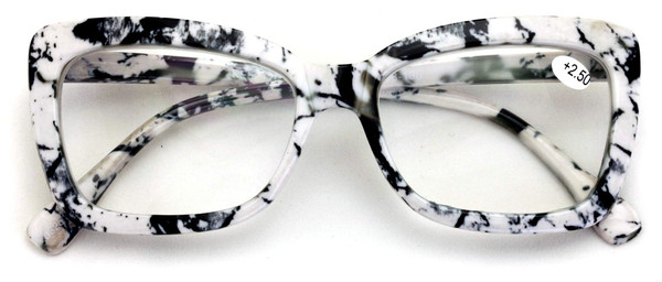 Women Big Lens Butterfly Reading Glasses - Fun Cateye Clear Lens Readers - Vintage Fashion (White Marble, 1.50)
