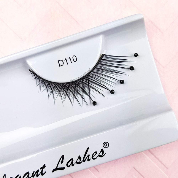 Elegant Lashes D110 (Long Criss-Cross False Eyelashes with Black Accent Beads) Halloween Dance Rave Costume