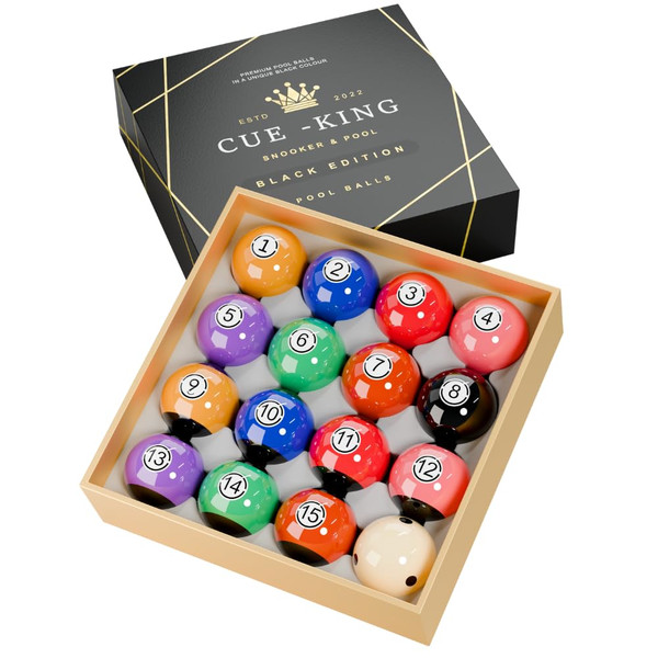 Cue-King Pool Balls Black Edition, Billiard Balls, Grade AA+ 2-1/4" Regulation Size Set with Pro Dotted Cue Ball, Pool Table Balls, Billiard Balls Set, Pool Ball Set, Bolas De Billar