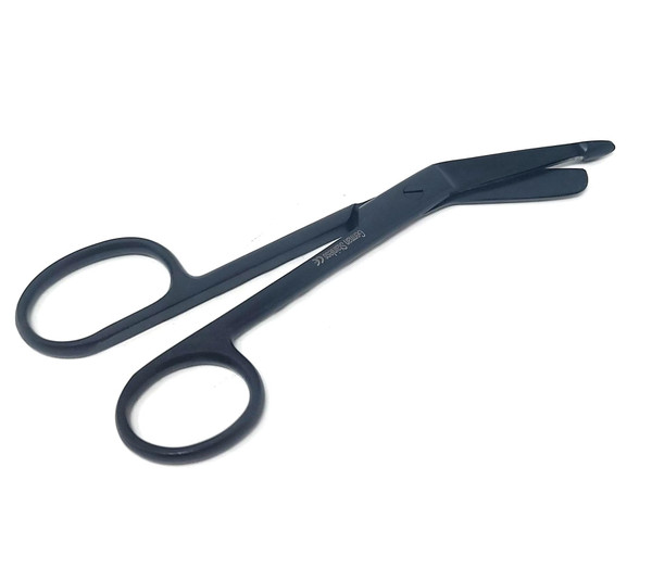 One Large Ring Bandage Scissors 7.25" Premium Quality Stainless Steel Shears Sharp Blades Cut Through Bandages, Dressing Tape, Clothing Premium Quality (Black)
