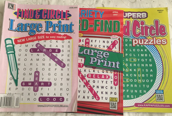 Mixed Lot of 3 Kappa LARGE PRINT Circle-A-Word Collection Superb Word Circle Variety Word-Find Search Seek Puzzle Books Full Size Issues 2017 2018